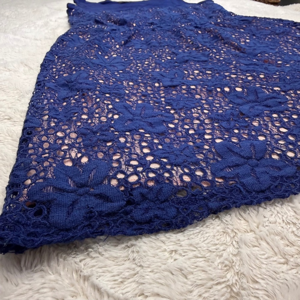 Soprano Blue Floral Lace Fit Flare Dress Blush Pink Lined Sleeveless Cocktail